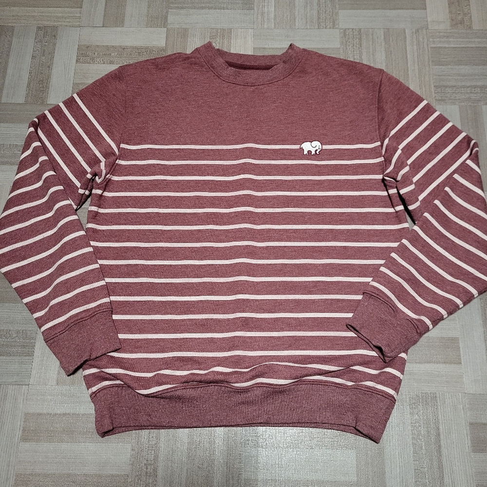 -Ivory Ella burgundy striped crewneck sweatshirt. Small
